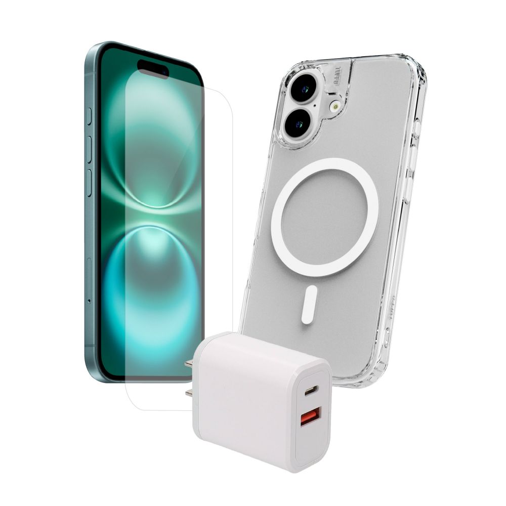LBT 35W Charge & Protect Bundle Includes: TUFF8 Clear Mag Case, Screen Protector & 35W Wall Charger for iPhone 17