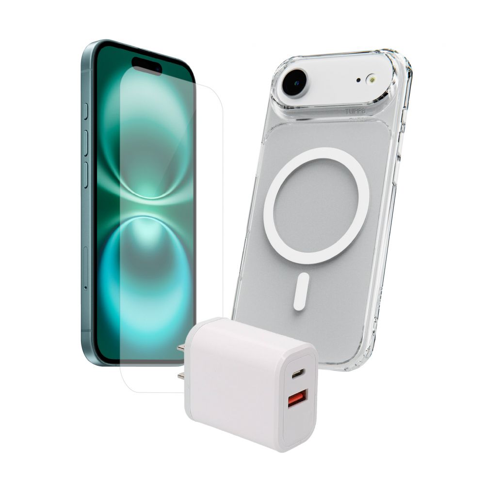 LBT 35W Charge & Protect Bundle Includes: TUFF8 Clear Mag Case, Screen Protector & 35W Wall Charger for iPhone Air